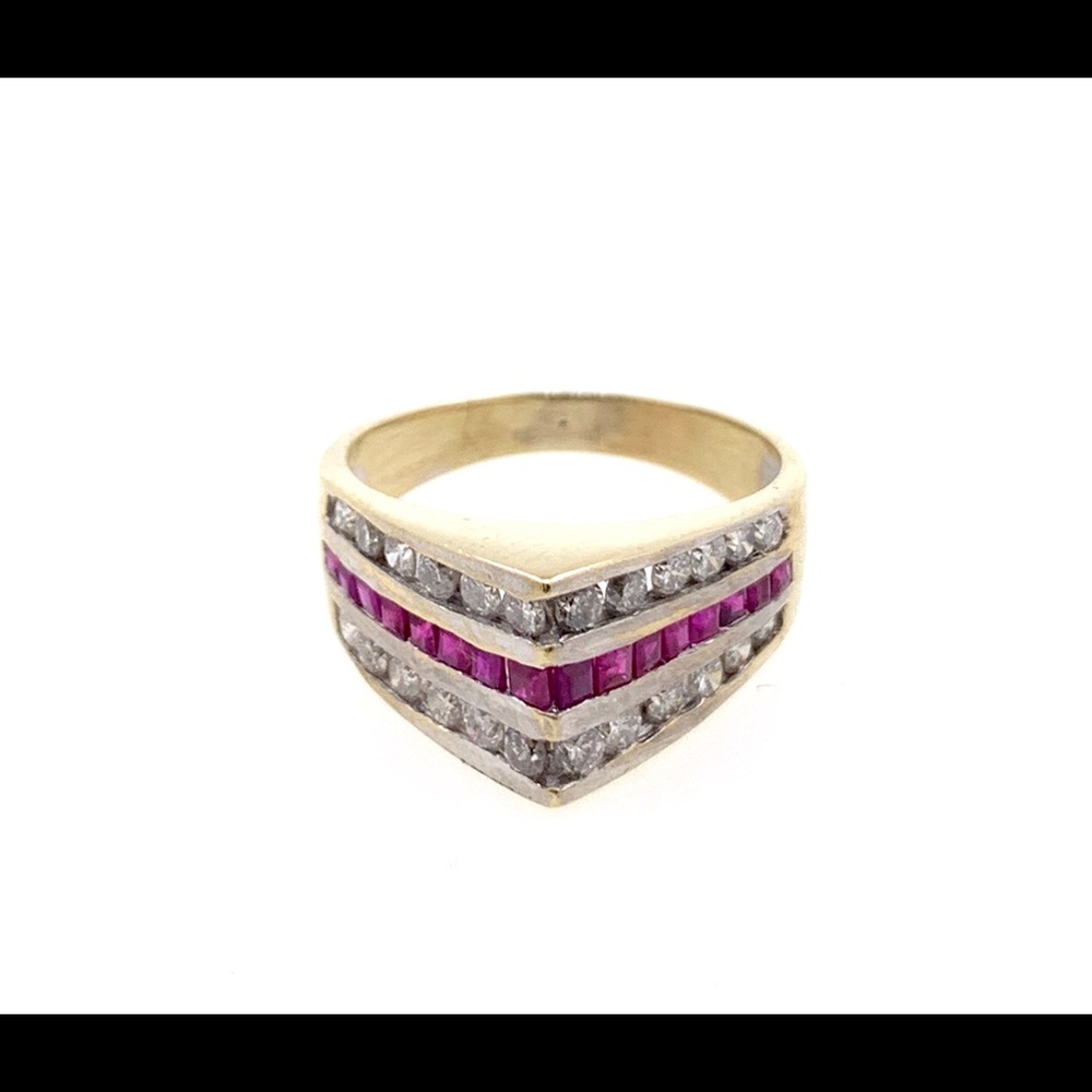 Retro Style 14kYellow Gold Ladies Diamond RubyRing